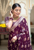 Royal Purple Semi-Georgette Silk Water Zari Saree – Premium Lightweight Drape