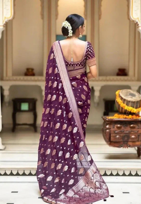 Royal Purple Semi-Georgette Silk Water Zari Saree – Premium Lightweight Drape