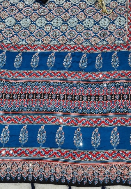 Royal Blue Semi Modal Silk Saree with Traditional Floral Print & Elegant Contrast Border