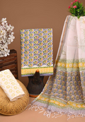 Unstitched Cotton Suits With Kota Doria Dupatta Lavender Grey
