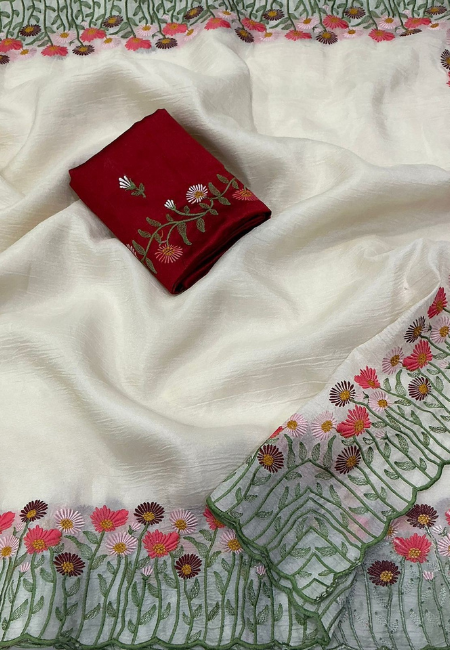 Vanilla White Wrinkle Crush Saree