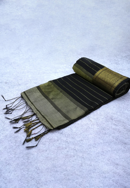 Midnight Grace Pure Handloom Cotton Silk Saree in Black
