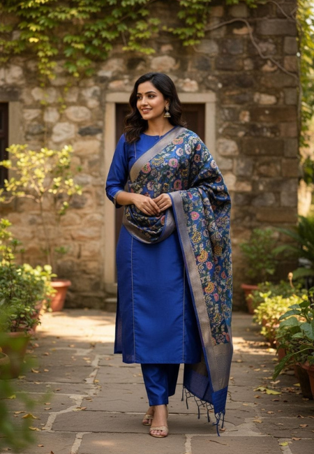 Unstitched Banarasi Soft Katan Silk Plain Suit with Heavy Weaving Jaal Dupatta – Unstitched Dress Material