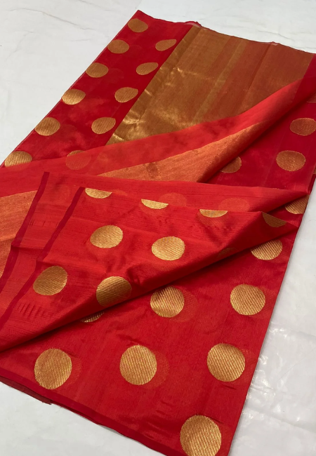 Women Red Chanderi Tissue Silk Saree