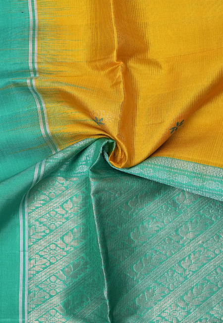 Emerald Radiance Pure Kanjeevaram Silk Saree in Green and Yellow
