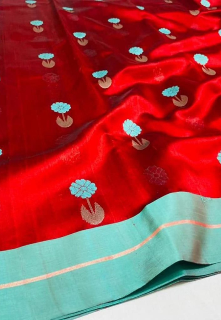 Chanderi Handwoven Pure Silk Saree With Pattu Silk And Mushru Border
