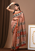 Maheshwari Silk Saree in Red Checks with Floral Zari Border