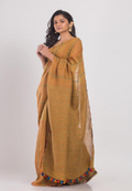 Pure Handloom Mustard Linen Saree with Colorful Tassels