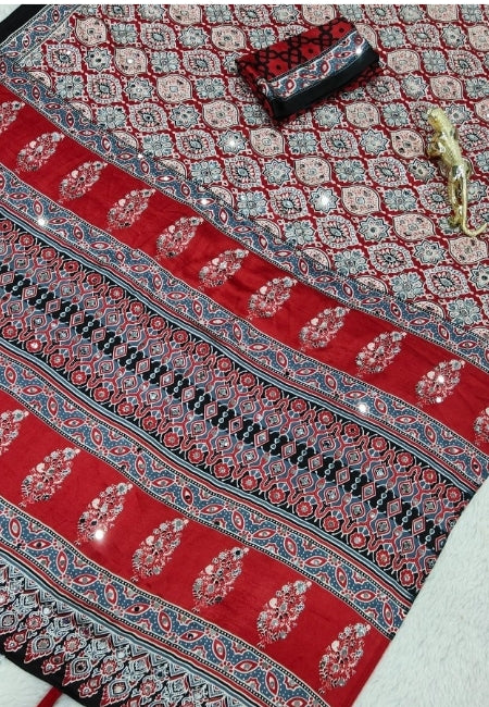 Maroon Semi Modal Silk Saree with Traditional Floral Print & Elegant Contrast Border