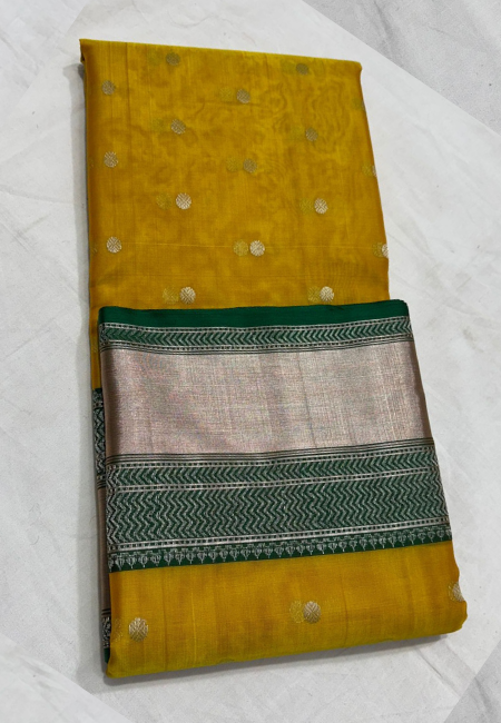 Golden Yellow Pure Tissue Handloom Saree with Zari Work