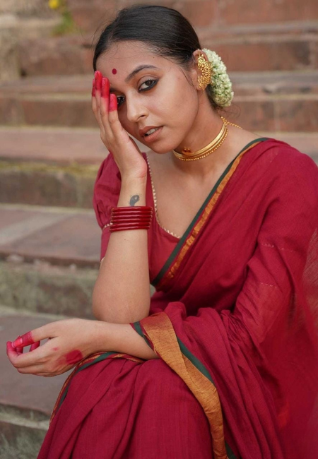 Pure Mul Cotton Saree with Zari Border – Rust Red Elegance