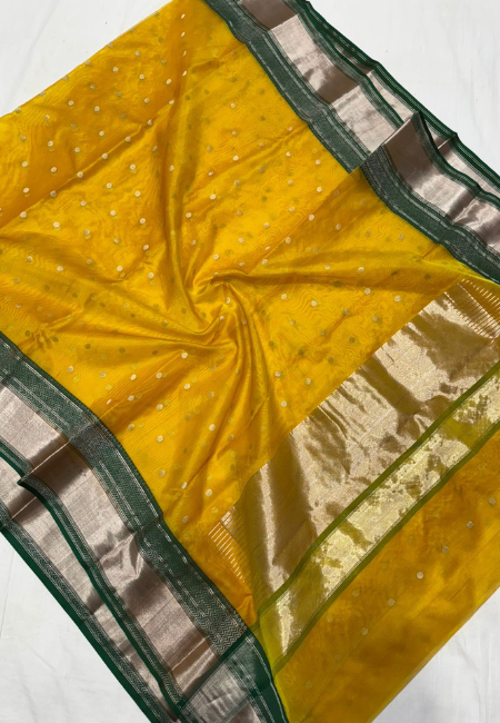 Golden Yellow Pure Tissue Handloom Saree with Zari Work