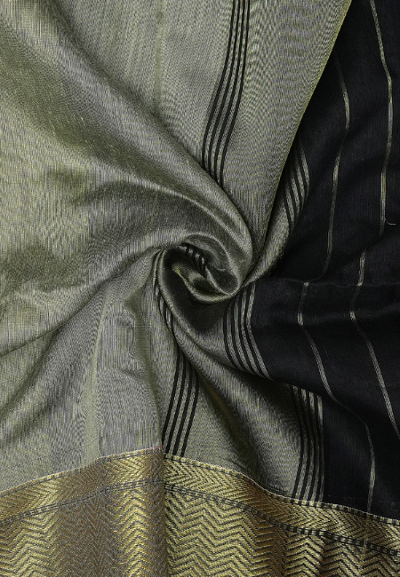Midnight Grace Pure Handloom Cotton Silk Saree in Black