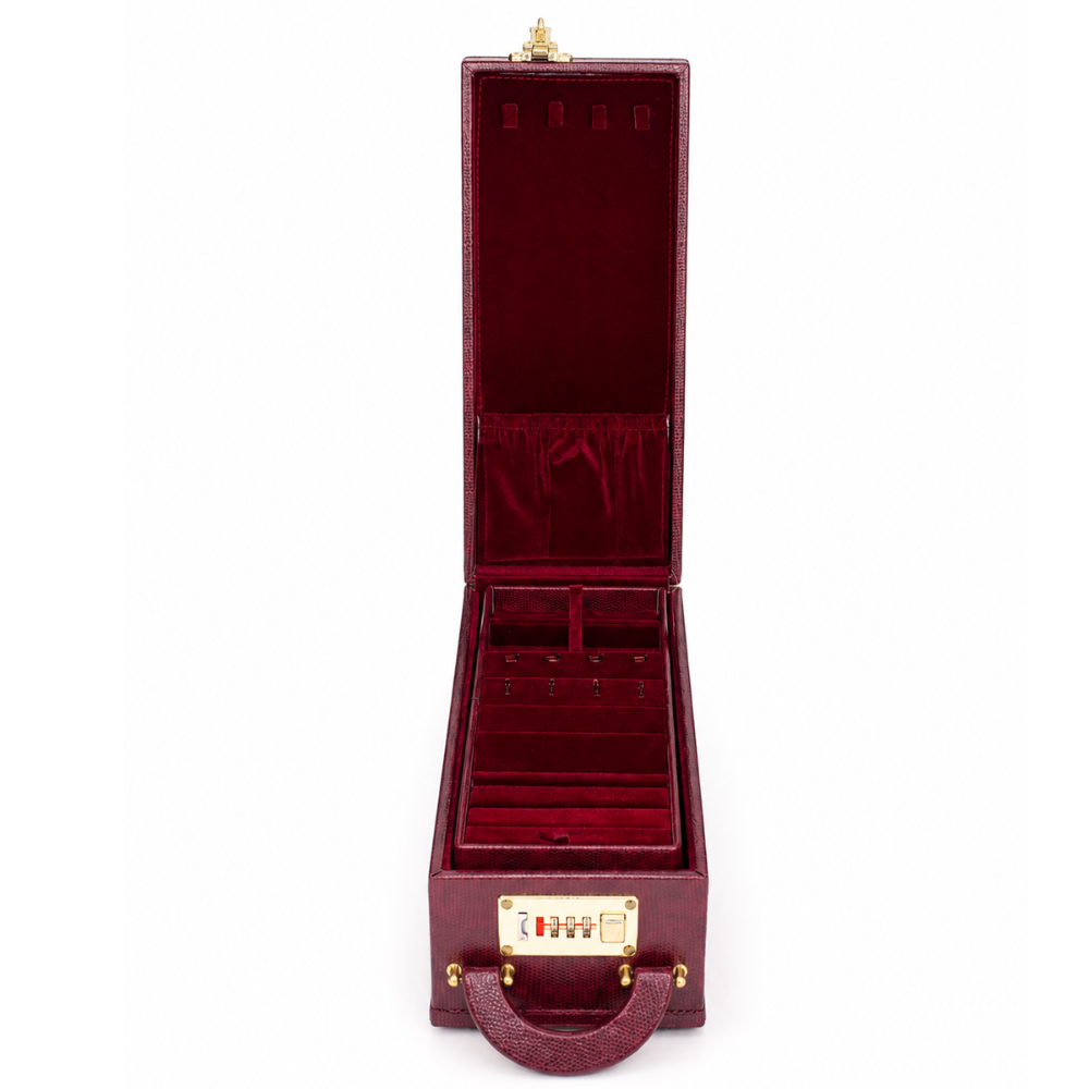 Luxury Leather Jewellery Box with Combination Lock, Removable Velvet Trays & Multi-Compartment Organizer for Rings, Earrings, Necklaces, Bangles, Watches & Accessories (30.48 × 12.95 × 10.16 cm)