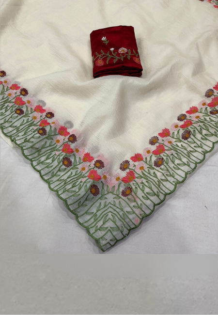 Vanilla White Wrinkle Crush Saree