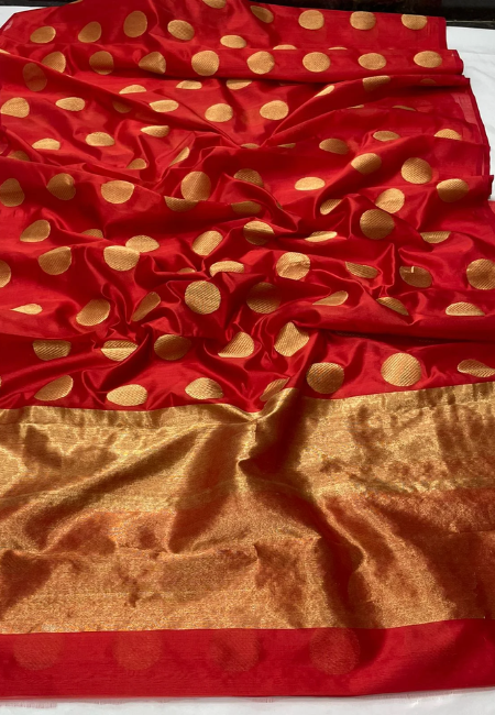 Women Red Chanderi Tissue Silk Saree