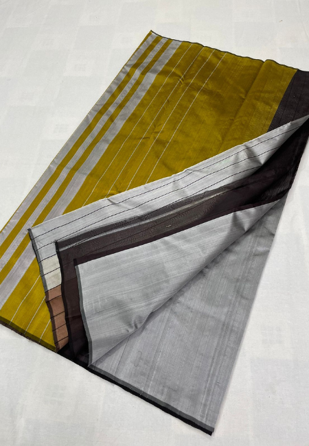 Pure Handloom PATTU SILK Multi Color Patli Pallu Saree