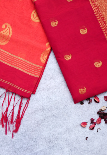 Crimson Gold  Pure Handloom Cotton Silk Saree in Red & Golden