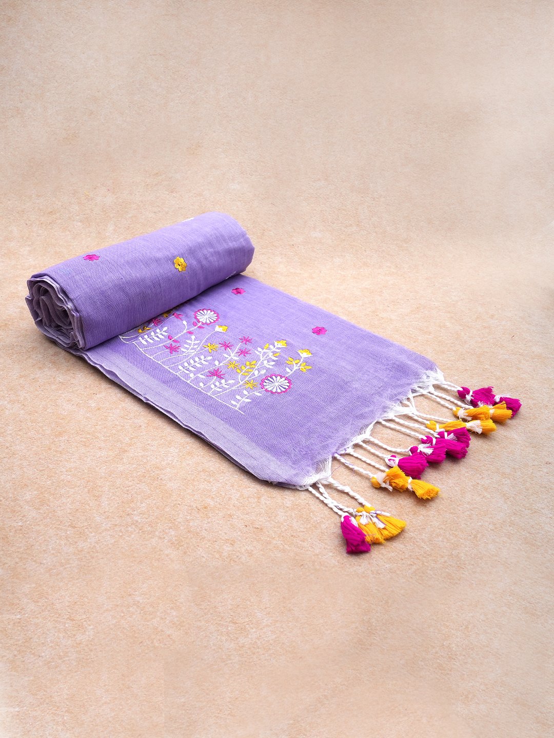 Lilac Whisper Embroidered Pure Handloom Cotton Saree