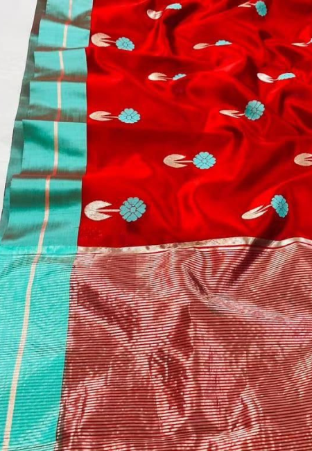Chanderi Handwoven Pure Silk Saree With Pattu Silk And Mushru Border