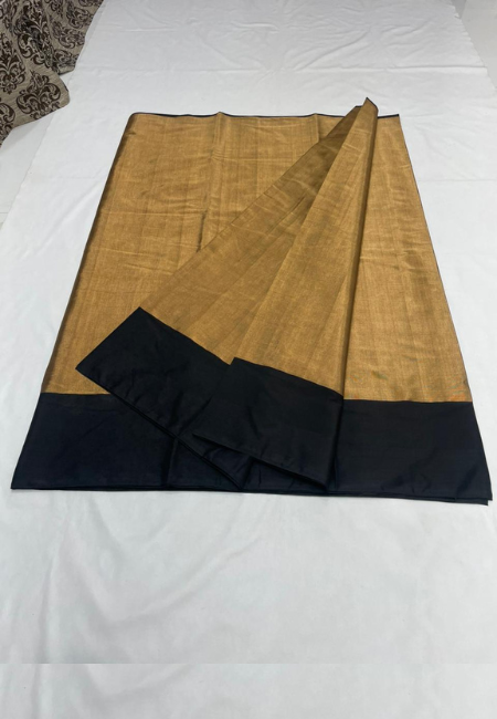 Golden Tissue Handloom Saree with Dual Zari Weave and Black Border