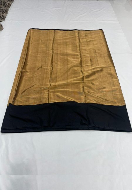 Golden Tissue Handloom Saree with Dual Zari Weave and Black Border