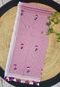 Pink Pure Cotton Embroidered Saree with Lace Border & Tassel Pallu