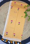 Mustard Yellow Pure Cotton Embroidered Saree with Lace Border & Tassel Pallu