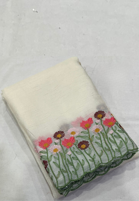 Vanilla White Wrinkle Crush Saree