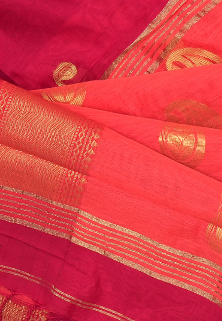 Crimson Gold  Pure Handloom Cotton Silk Saree in Red & Golden