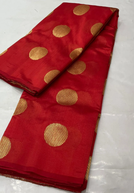 Women Red Chanderi Tissue Silk Saree