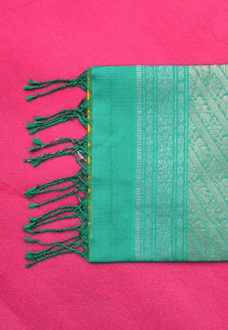Emerald Radiance Pure Kanjeevaram Silk Saree in Green and Yellow