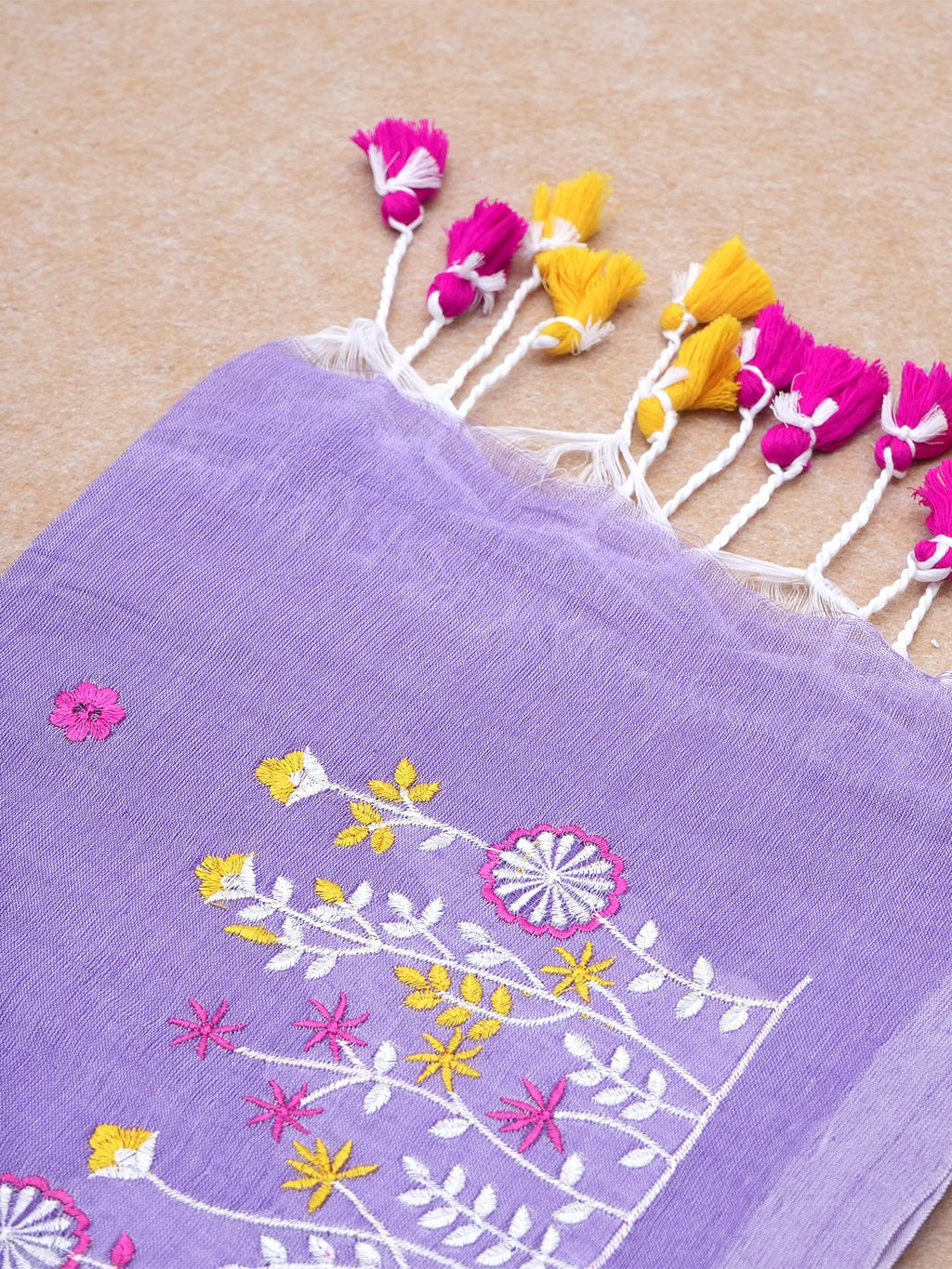 Lilac Whisper Embroidered Pure Handloom Cotton Saree