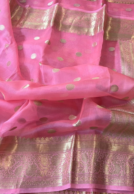 Banarasi Soft Organza Silk Woven Dyeable Saree with Zari Border