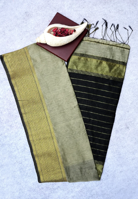 Midnight Grace Pure Handloom Cotton Silk Saree in Black