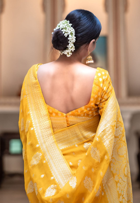 Radiant Mustard Yellow Semi-Georgette Silk Water Zari Saree – Soft & Lightweight Elegance