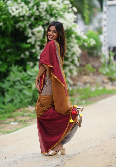 Pure Mul Cotton 3D Saree – Maroon & Mustard Tone | Without Blouse