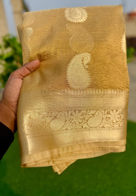 Radiant Golden Banarasi Cotton Tissue Silk Saree