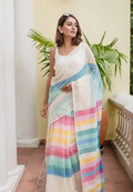Rainbow Stripe Mul Cotton Saree – Summer Dream