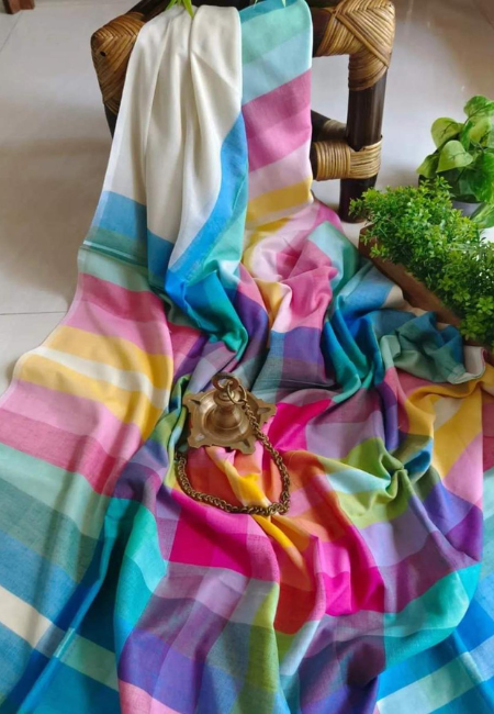 Rainbow Stripe Mul Cotton Saree – Summer Dream