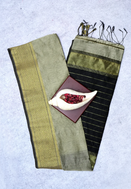 Midnight Grace Pure Handloom Cotton Silk Saree in Black