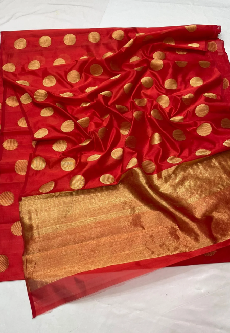 Women Red Chanderi Tissue Silk Saree