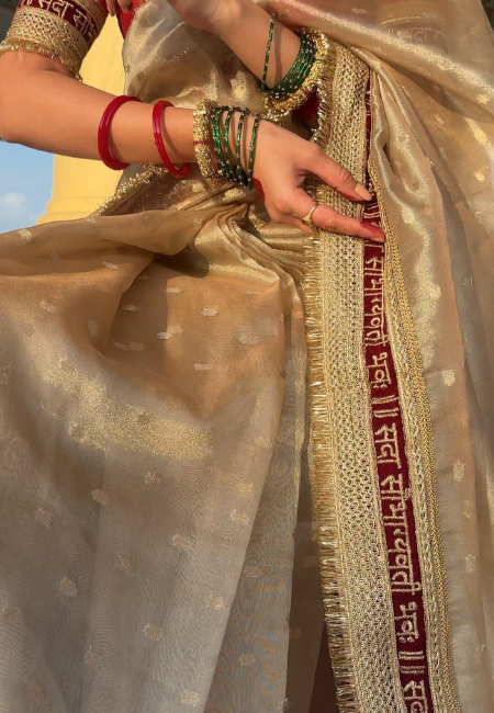 Beautiful Banarasi Semi Tissue Silk Saree with Premium Lace Work