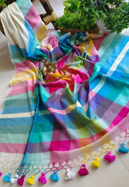 Rainbow Stripe Mul Cotton Saree – Summer Dream
