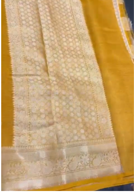 Graceful Mustard Yellow Banarasi Cotton Tissue Silk Saree