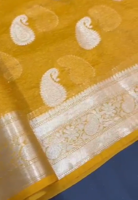 Graceful Mustard Yellow Banarasi Cotton Tissue Silk Saree