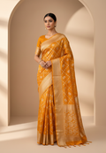 Mustard Premium Banarasi Tissue Crush Soft Saree with 30-Number Zari Weaving & Box Buti Design