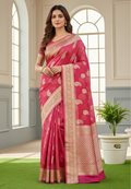 Elegant Rani Pink Banarasi Cotton Tissue Silk Saree