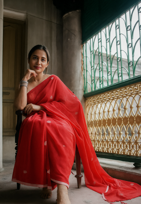 Red Pure Handloom Cotton Saree
