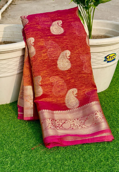 Elegant Rani Pink Banarasi Cotton Tissue Silk Saree